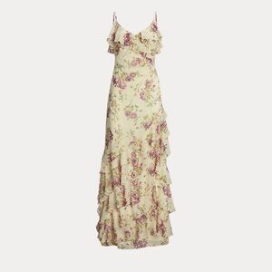 NWT Lauren Ralph Lauren Floral Crinkle Georgette Tiered Gown